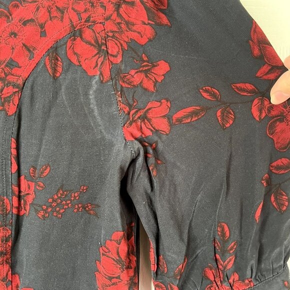 Marissa Webb Navy Blue Black Red Floral Print Shirt Dress Women's Size 4 - Picture 9 of 13